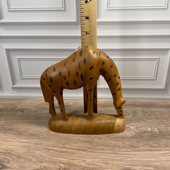 Hand Carved Solid Wood Animal Figurines Set Giraffe Tiger Zebra Lion Kenya Decor - Picture 10 of 12